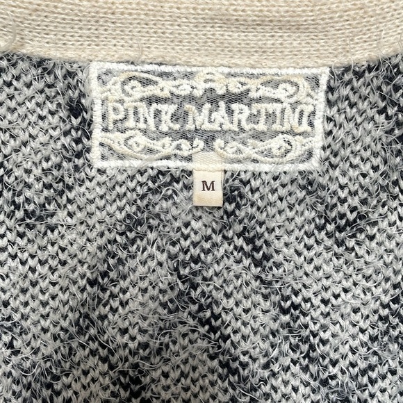 Pink Martini Wool Blend Abstract geometric black cream Open Front Cardigan M - Picture 4 of 9